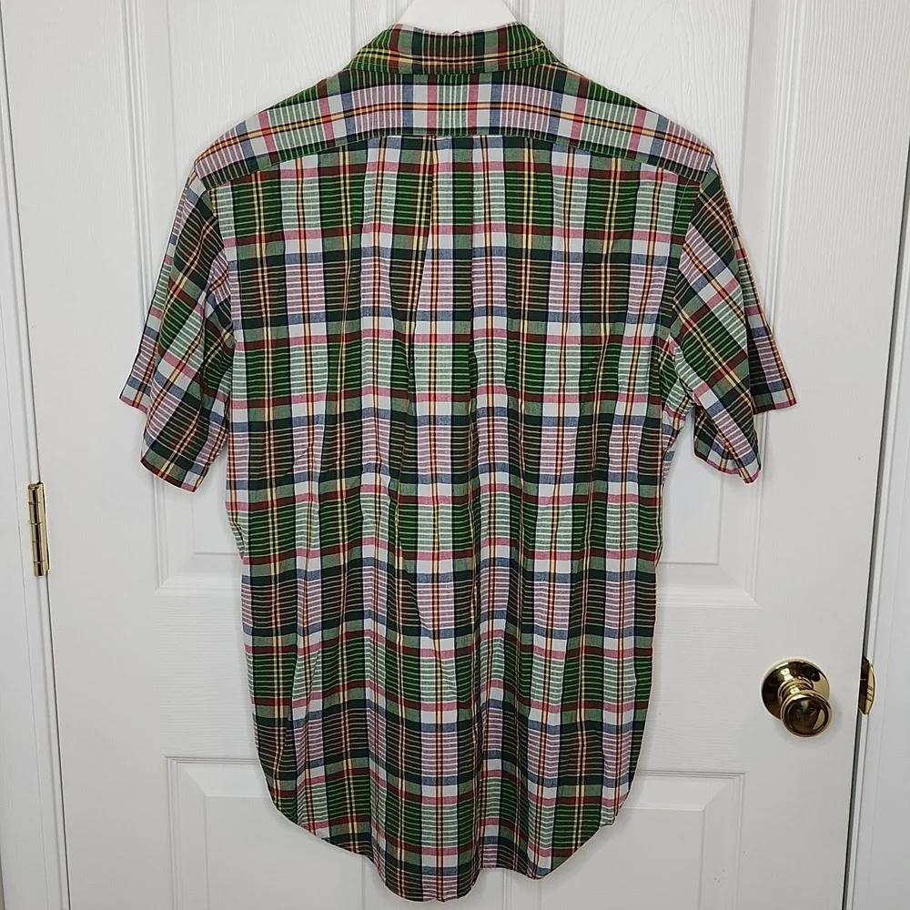 Men's Ralph Lauren classic fit short sleeve button-up shirt green plaid size med - Picture 6 of 6